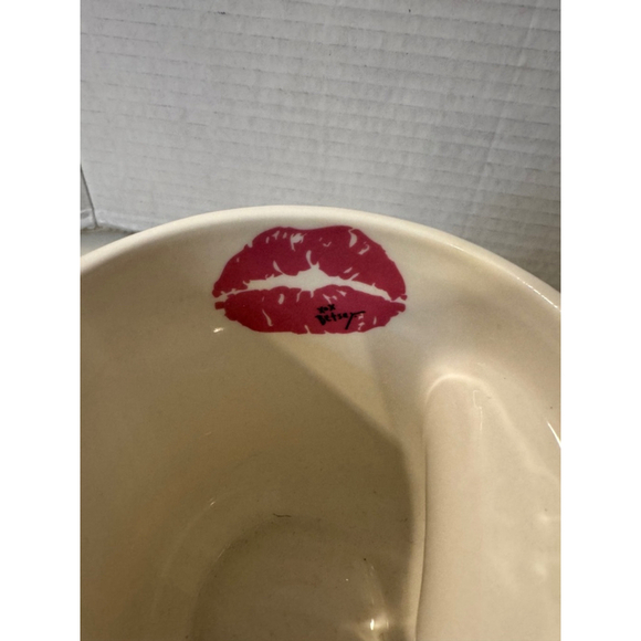 Betsey Johnson Black/Pink Striped Floral Mug with White Heart Shaped Handle - Picture 2 of 8